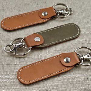 Lot of 3 Keychains Dual Tone Olive/Brown Genuine Leather Handmade keys Holder